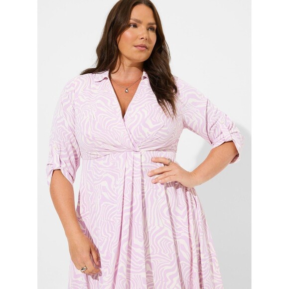 NWT Torrid Midi Studio Crepe De Chine Collared Shirt Dress White Zebra S… - Picture 1 of 10
